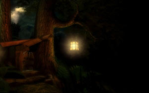 мистика, трёхмерный, лес, дом с привидениями, луна, хэллоуин