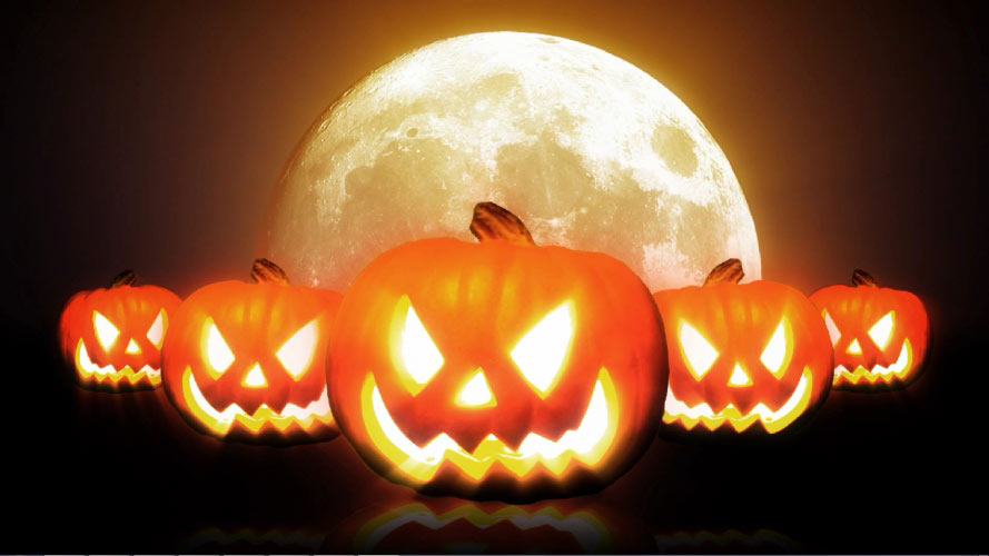 хэллоуин, тыквы, страшно, летучие мыши, луна, праздник