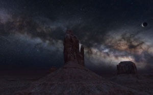 monument valley, night, nature, landscape, sky, evening, rock, monolith