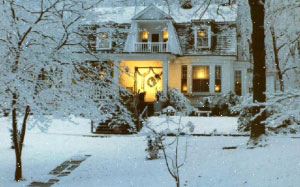 рождество, новый год, снег, новая англия, дом, праздники, новогодние украшения, зима, снежинки