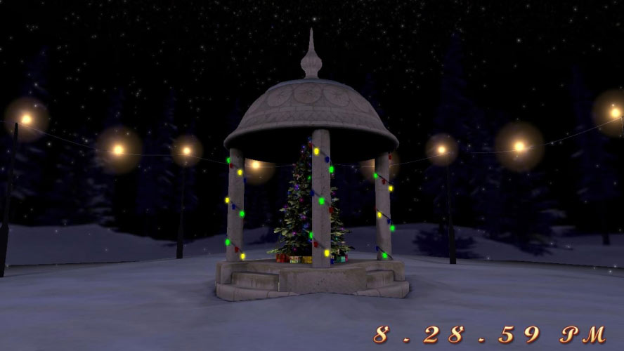 christmas tree, xmas, christmas, new year, gazebo, winter, night, fireworks, holidays, snow