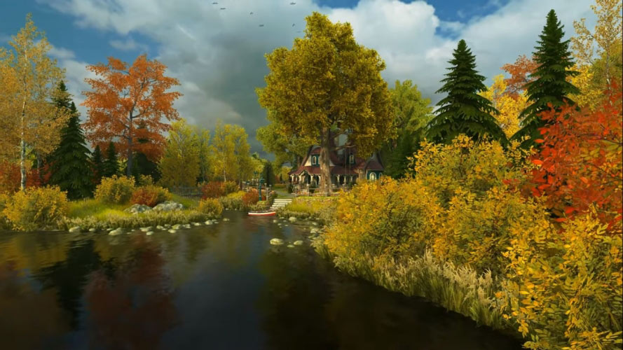autumn, fall, cottage, nature, landscape, orange, crimson