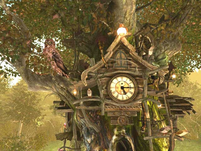 magic, fairy, forest, cuckoo clock, clock, time, fanatsy