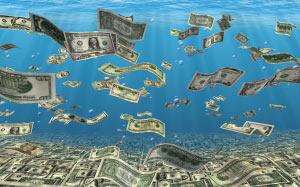 под водой, вода, деньги, доллар