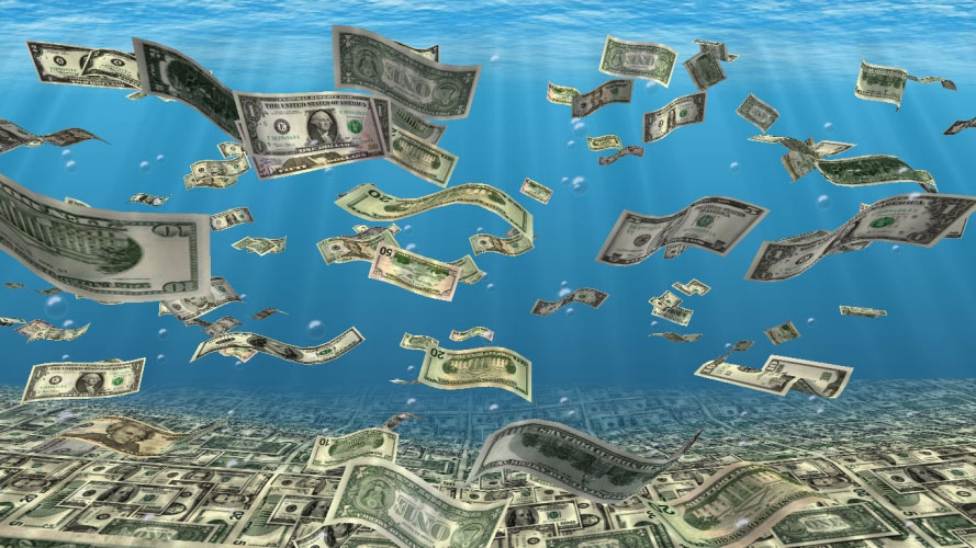 underwater, water, money, dollar