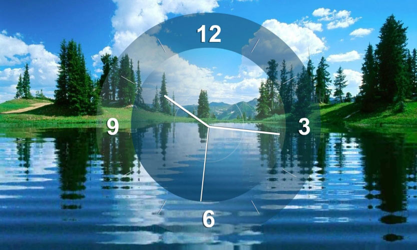 clock, time, nature, lake, landscape, water