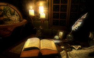 chamber, medieval, table, candle, book, watches
