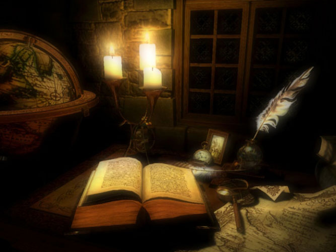 chamber, medieval, table, candle, book, watches