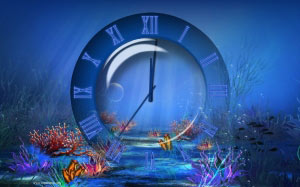 clock, time, mechanical clock, analog clock, underwater, fish, sea, ocean, water, corals