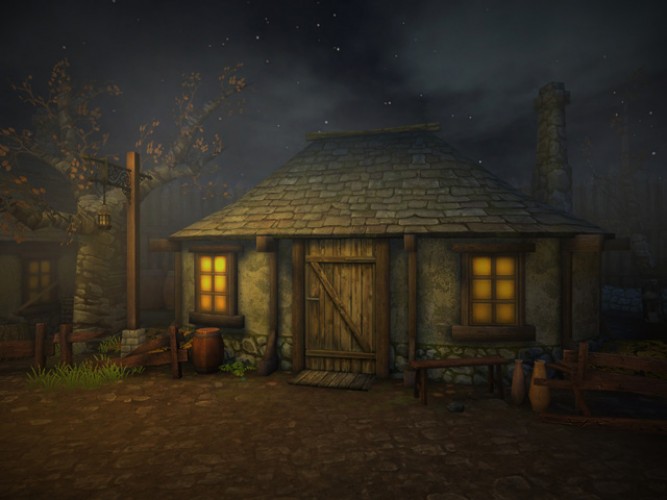 night, village, house, country