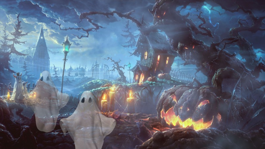 хэллоуин, праздник, призраки, кладбище, тыква, страшный
