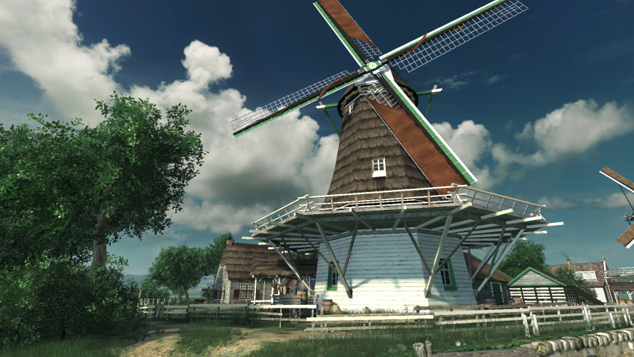 деревня, река, ветряная мельница, природа, лето, голландский