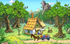 nature, forest, country, village, peaceful, house, hut, cartoon