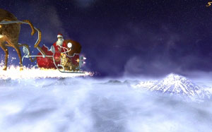 christmas, xmas, new year, santa claus, winter, night, 3d, reindeers
