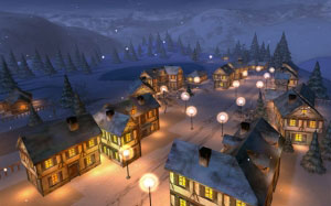 город, рождество, новый год, зима, снег, снеговик, ночь, праздник