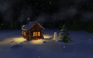 зима, снег, ночь, кабина, домик, снегопад, рождество, праздник, новый год, лес