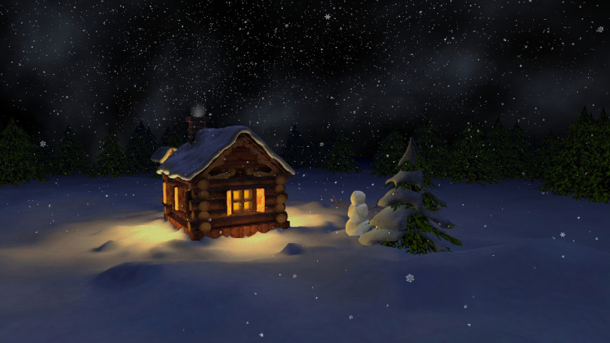 winter, snow, night, cabin, house, snowfall, xmas, christmas, holiday, new year, forest