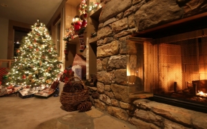 holiday, christmas, xmas, new year, christmas lights, christmas tree, fireplace, fire, gifts, illuminated, presents, season