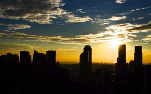 skyline, sunset, buildings, cityscape, urban, city, downtown, dusk, sunrise, dawn, singapore, horizon, sky, blue, silhouette, skyscrapers, twilight