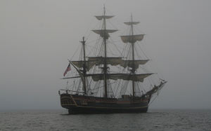 шхуна, парусник, старинный корабль, лодки, корабли, море, океан, туман