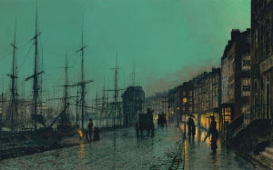 john atkinson grimshaw, painting, shipping on the clyde