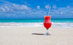 beach, beverage, caribbean, cocktail, drink, exotic, glass, ocean, paradise, sand, sea, sky, summer, travel, tropical, vacation, water