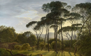 italian landscape, umbrella pines, stone pine, pinus pinea, painting, hendrik voogd