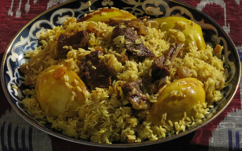 quince, food, raisins, cooking, kitchen, meat, rice, rice, spices, fruit, pilaf