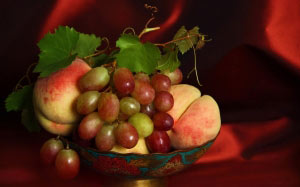 August, grapes, summer, still life, peaches, fruit