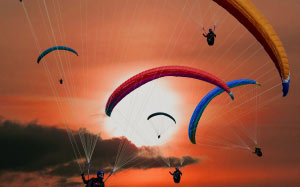 paraglider, paragliding, fly, sun, sunset, sport, sky, 