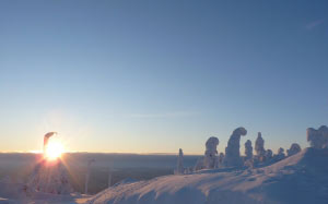 лапландия, финляндия, зима, снег, пейзаж, закат, солнце