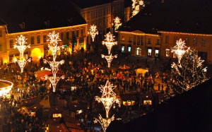 Christmas, Xmas, holidays, New Year, City, cities, winter, evening, Sibiu, market, Romania