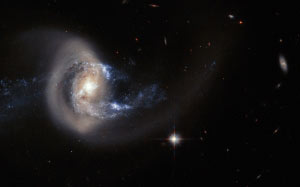 spiral galaxy, ngc 7714, merging, ngc 7715, arms, space, stars, cosmos, haze, dust