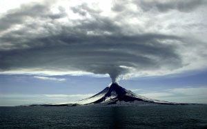 landscape, mountains, sky, nature, eruption, volcano, sea, Augustine Island, Alaska