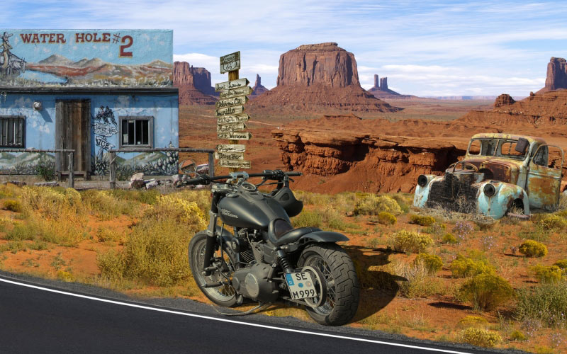 vehicle, motorcycle, road, Wild West, America, Harley-Davidson