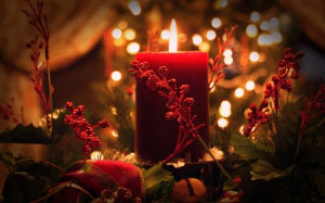 рождество, свеча, пламя, ягоды, праздник, уютный, аранжировка, украшения, свет, романтическая, огонь, сос
