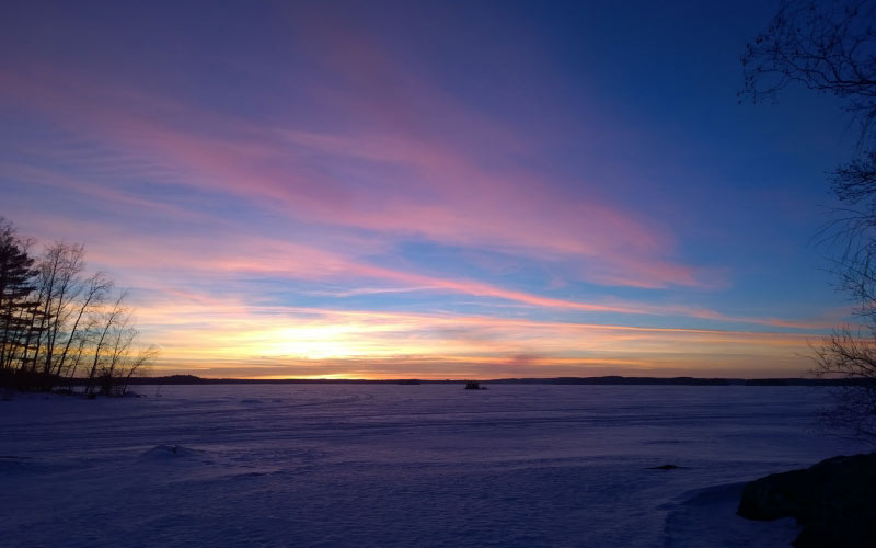 sunset, ice, landscape, nature, snow, blue, winter, lake, sky