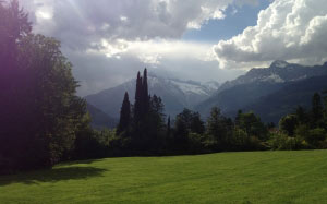 south tyrol, meadow, nature, sky, mountains, clouds, sun, april weather, alpine