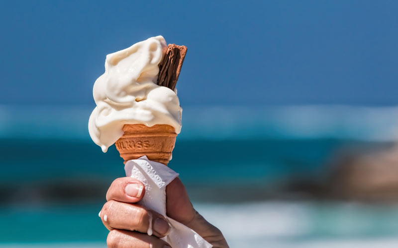 icecream cone, melting, hot, ice cream scoop, dessert, summer, beach, sunshine