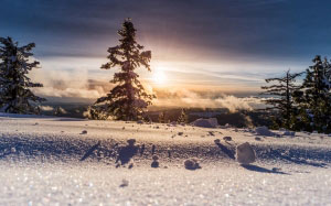 frosty, sunset, winter, landscape, mountains, snow, view, nature