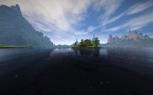 minecraft, landscape, water, mountain, nature, blue, sky, video games, shaders, 3d graphics, Minecraft