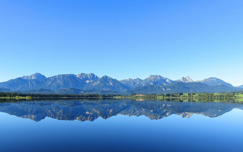 горы, озеро, пейзаж, поверхность воды, отражение, синева, природа, голубое небо