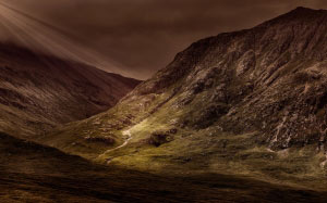 mountain, highland, rocky, landscape, rays