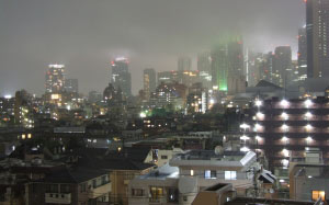 токио, япония, киберпанк, туман, ночь, небоскреб, будущее