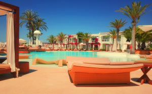 architecture, bed, comfortable, hotel, leisure, luxury, palms, poolside, relaxation, resort, summer, sunshade, travel, tunisia, vacation, water