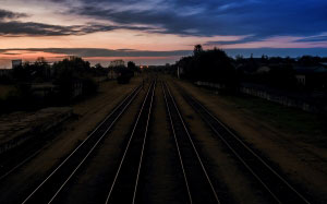 dark, dawn, landscape, railroad tracks, railways, sunset, tracks, transportation system, travel, night, evening