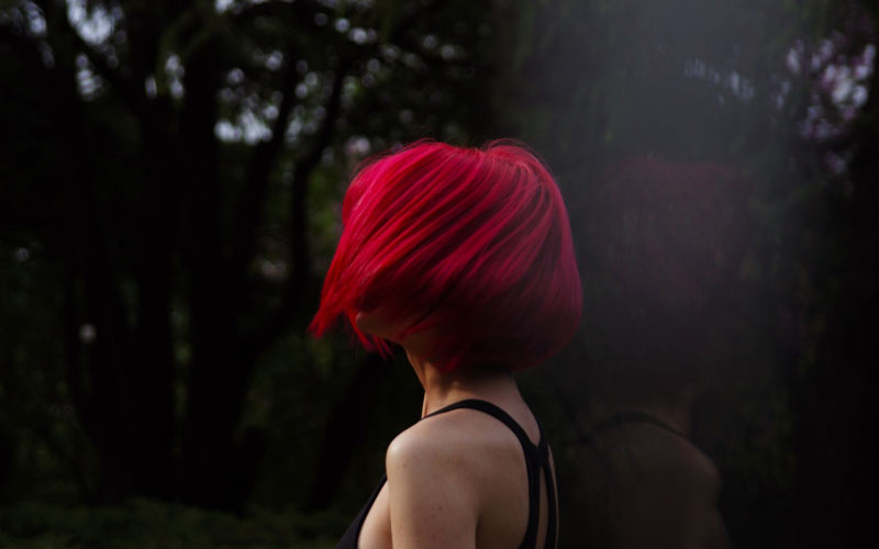 dark, fashion, forest, girl, hipster, outdoors, park, people, person, red hair, reflection, shadow, trees, woman