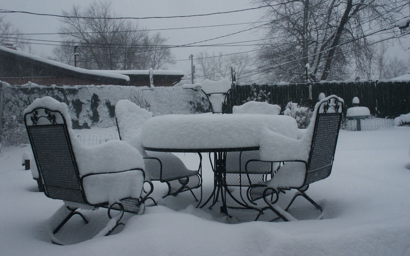 chairs, house, snow, table, weather, winter, yard
