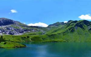 mountains, schrecksee, hochgebirgssee, alpine, lake, water, nature, blue sky, bergsee, summer, high valley, island, green