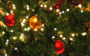christmas, xmas, lights, christmas tree, new year, holiday, decoration, season, celebration, green, festive, texture, shiny, glowing, balls, ornaments